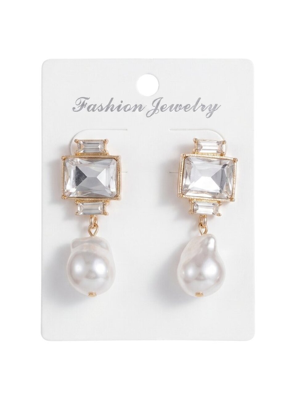 3/$20 NWT | Gold Crystal Geometric Emerald Cut Baroque Pearl Drop Earrings